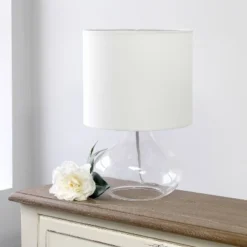 Glass Raindrop Table Lamp with Fabric Shade White - Simple Designs -Deals A Radiant Den Store unnamed file 1026