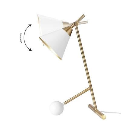 Globe Electric 22" Zelda Matte White Desk Lamp with Gold Accents and White Fabric Cord - Novogratz x Globe 2 Globe Electric 22" Zelda Matte White Desk Lamp with Gold Accents and White Fabric Cord - Novogratz x Globe - Image 2