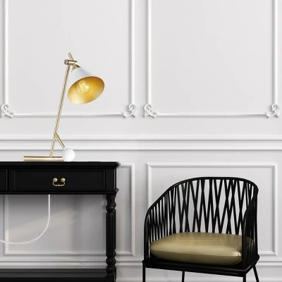 Globe Electric 22" Zelda Matte White Desk Lamp with Gold Accents and White Fabric Cord - Novogratz x Globe 3 Globe Electric 22" Zelda Matte White Desk Lamp with Gold Accents and White Fabric Cord - Novogratz x Globe - Image 3