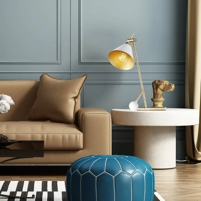 Globe Electric 22" Zelda Matte White Desk Lamp with Gold Accents and White Fabric Cord - Novogratz x Globe 5 Globe Electric 22" Zelda Matte White Desk Lamp with Gold Accents and White Fabric Cord - Novogratz x Globe - Image 5