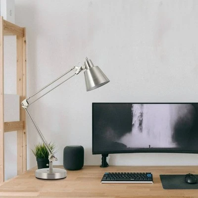 27" AdjusDesk Metal Udbina Desk Lamp with Arm Brushed Steel - Cal Lighting 1 27" AdjusDesk Metal Udbina Desk Lamp with Arm Brushed Steel - Cal Lighting