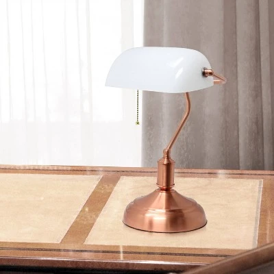 Executive Banker's Desk Lamp with Glass Shade Rose Gold - Simple Designs 2 Executive Banker's Desk Lamp with Glass Shade Rose Gold - Simple Designs - Image 2