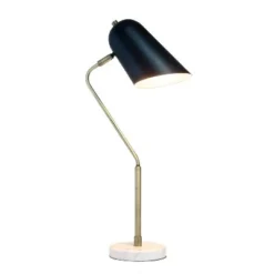 Asymmetrical Marble and Metal Desk Lamp with Sloped Shade Antique Brass - Lalia Home