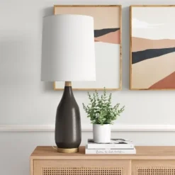 Large Assembled Ceramic Dark Finish Table Lamp (Includes LED Light Bulb) Black - Project 62™