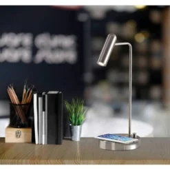 16.5" Wireless Charging Table Lamp (Includes LED Light Bulb) Silver - Adesso