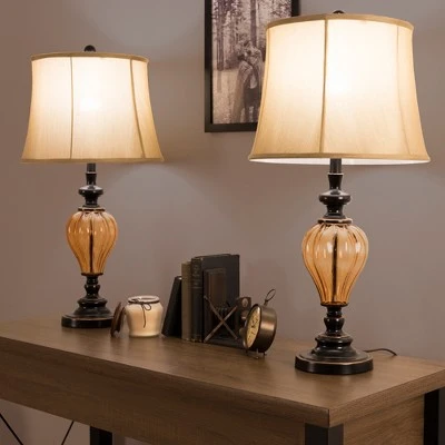 Table Lamps Amber Glass Set of 2 (Includes LED Light Bulb) - Yorkshire Home 2 Table Lamps Amber Glass Set of 2 (Includes LED Light Bulb) - Yorkshire Home - Image 2