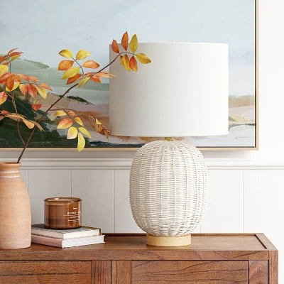 Rattan Table Lamp White (Includes LED Light Bulb) - Threshold™ 2 Rattan Table Lamp White (Includes LED Light Bulb) - Threshold™ - Image 2