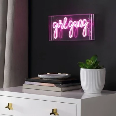 JONATHAN Y 11.88" Girl Gang Contemporary Glam Acrylic Box Pendant (Includes LED Light Bulb) Neon Pink - JONATHAN Y 2 JONATHAN Y 11.88" Girl Gang Contemporary Glam Acrylic Box Pendant (Includes LED Light Bulb) Neon Pink - JONATHAN Y - Image 2