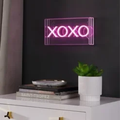 JONATHAN Y 11.75" XOXO Contemporary Glam Acrylic Box Pendant (Includes LED Light Bulb) Neon Pink - JONATHAN Y