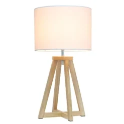 Natural Wood Interlocked Triangular Table Lamp with Fabric Shade White - Simple Designs