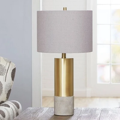 25" Nicole Golden Cylinder Silverwood Table Lamp with Cement Base (Includes CFL Light Bulb) Gold - Decor Therapy 2 25" Nicole Golden Cylinder Silverwood Table Lamp with Cement Base (Includes CFL Light Bulb) Gold - Decor Therapy - Image 2
