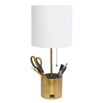 Hammered Metal Organizer Table Lamp with USB Charging Port and Fabric Shade - Simple Designs White 4 Hammered Metal Organizer Table Lamp with USB Charging Port and Fabric Shade - Simple Designs White - Image 4