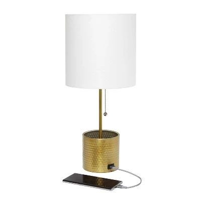 Hammered Metal Organizer Table Lamp with USB Charging Port and Fabric Shade - Simple Designs White 5 Hammered Metal Organizer Table Lamp with USB Charging Port and Fabric Shade - Simple Designs White - Image 5