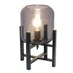 Wood Mounted Table Lamp with Glass Cylinder Shade Smoke - Simple Designs