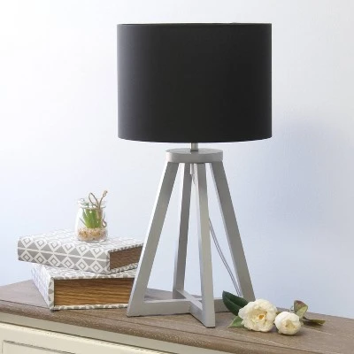 Wood Interlocked Triangular Table Lamp with Fabric Shade Black - Simple Designs 2 Wood Interlocked Triangular Table Lamp with Fabric Shade Black - Simple Designs - Image 2