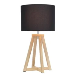 Wood Interlocked Triangular Table Lamp with Fabric Shade Natural - Simple Designs