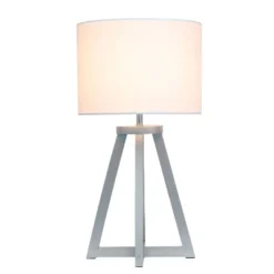 Wood Interlocked Triangular Table Lamp with Fabric Shade Gray - Simple Designs