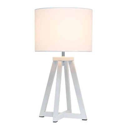 White Wood Interlocked Triangular Table Lamp with Fabric Shade White - Simple Designs 1 White Wood Interlocked Triangular Table Lamp with Fabric Shade White - Simple Designs