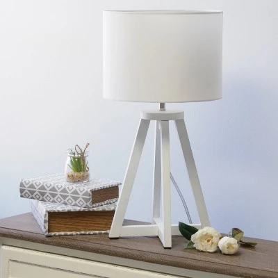 White Wood Interlocked Triangular Table Lamp with Fabric Shade White - Simple Designs 2 White Wood Interlocked Triangular Table Lamp with Fabric Shade White - Simple Designs - Image 2