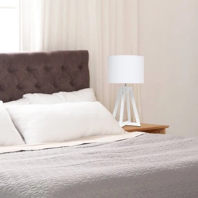 White Wood Interlocked Triangular Table Lamp with Fabric Shade White - Simple Designs 3 White Wood Interlocked Triangular Table Lamp with Fabric Shade White - Simple Designs - Image 3