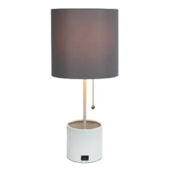 Hammered Metal Organizer Table Lamp with USB Charging Port and Fabric Shade White/Gray - Simple Designs