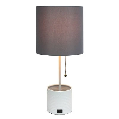 Hammered Metal Organizer Table Lamp with USB Charging Port and Fabric Shade White/Gray - Simple Designs 1 Hammered Metal Organizer Table Lamp with USB Charging Port and Fabric Shade White/Gray - Simple Designs