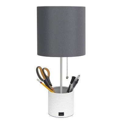 Hammered Metal Organizer Table Lamp with USB Charging Port and Fabric Shade White/Gray - Simple Designs 4 Hammered Metal Organizer Table Lamp with USB Charging Port and Fabric Shade White/Gray - Simple Designs - Image 4