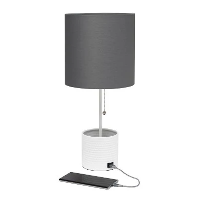 Hammered Metal Organizer Table Lamp with USB Charging Port and Fabric Shade White/Gray - Simple Designs 5 Hammered Metal Organizer Table Lamp with USB Charging Port and Fabric Shade White/Gray - Simple Designs - Image 5