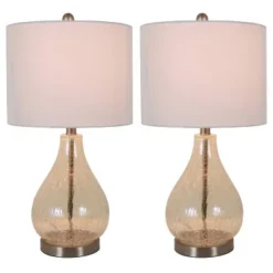 22.5" Set of 2 Crackled Teardrop Table Lamp Iridescent Gold - Decor Therapy