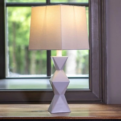 20.5" Knox Stacked Diamond Tale Lamp Satin White - Decor Therapy 6 20.5" Knox Stacked Diamond Tale Lamp Satin White - Decor Therapy - Image 6