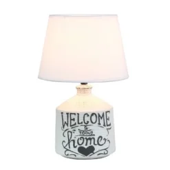 Welcome Home Rustic Ceramic Foyer Entryway Accent Table Lamp with Fabric Shade White - Simple Designs