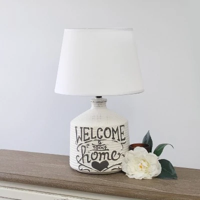 Welcome Home Rustic Ceramic Foyer Entryway Accent Table Lamp with Fabric Shade White - Simple Designs 2 Welcome Home Rustic Ceramic Foyer Entryway Accent Table Lamp with Fabric Shade White - Simple Designs - Image 2