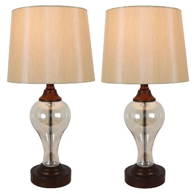 17" Set of 2 Brady Table Lamp with USB Ports Bronze Glass - Decor Therapy 1 17" Set of 2 Brady Table Lamp with USB Ports Bronze Glass - Decor Therapy