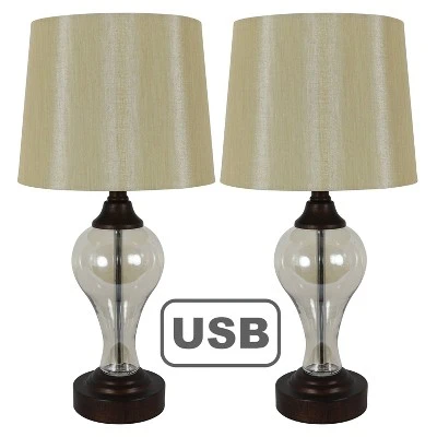 17" Set of 2 Brady Table Lamp with USB Ports Bronze Glass - Decor Therapy 5 17" Set of 2 Brady Table Lamp with USB Ports Bronze Glass - Decor Therapy - Image 5