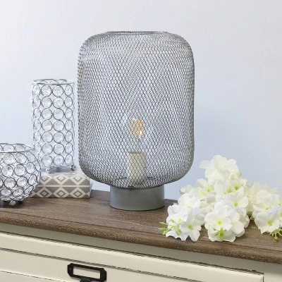 Metal Mesh Industrial Table Lamp Gray - Simple Designs 4 Metal Mesh Industrial Table Lamp Gray - Simple Designs - Image 4