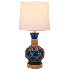 19" Justin Coastal Rope Table Lamp Indigo Glass & Natural Rope - Decor Therapy