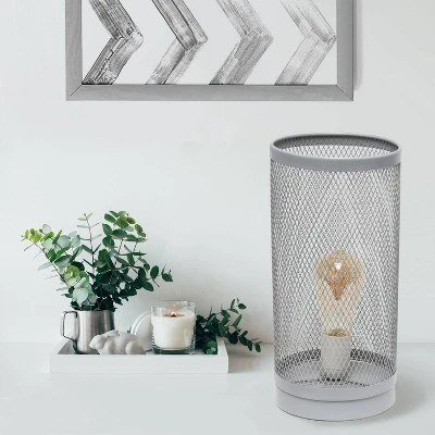 Mesh Cylindrical Steel Table Lamp Gray - Simple Designs 3 Mesh Cylindrical Steel Table Lamp Gray - Simple Designs - Image 3