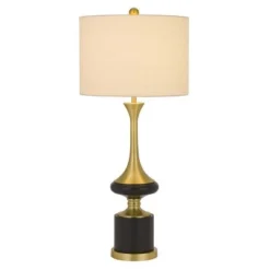 33.5" Kevil Metal Table Lamp with Drum Shade Antique Brass - Cal Lighting