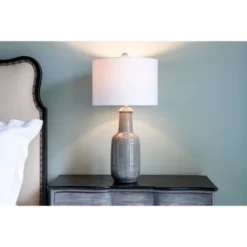27" Patterned Ceramic Table Lamp Gray Glaze - Decor Therapy -Deals A Radiant Den Store unnamed file 3145