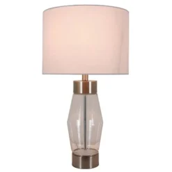 26" Glass and Metal Cadance Convex Clear Table Lamp (Includes LED Light Bulb) Brushed Steel - Decor Therapy