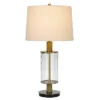 31" Morrilton Glass and Metal Table Lamp with Wood Poles Hardback Fabric Drum Shade Antique Brass - Cal Lighting