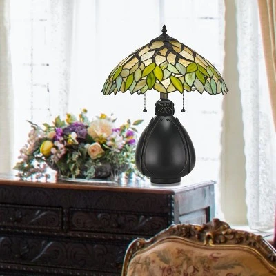 19.25" Tiffany Resin Mission Design Table Lamp with Hand Cut Glass Shade Dark Bronze - Cal Lighting 2 19.25" Tiffany Resin Mission Design Table Lamp with Hand Cut Glass Shade Dark Bronze - Cal Lighting - Image 2