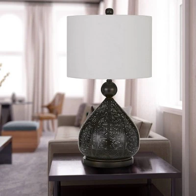 29" Metal Milton Laser Cut Table Lamp with Drum Shade Dark Bronze - Cal Lighting 1 29" Metal Milton Laser Cut Table Lamp with Drum Shade Dark Bronze - Cal Lighting