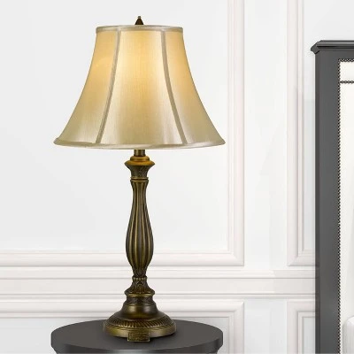 28" 3-way Metal Aluminum Casted Table Lamp with Softback Faux Silk Shade Antique Brass - Cal Lighting 1 28" 3-way Metal Aluminum Casted Table Lamp with Softback Faux Silk Shade Antique Brass - Cal Lighting