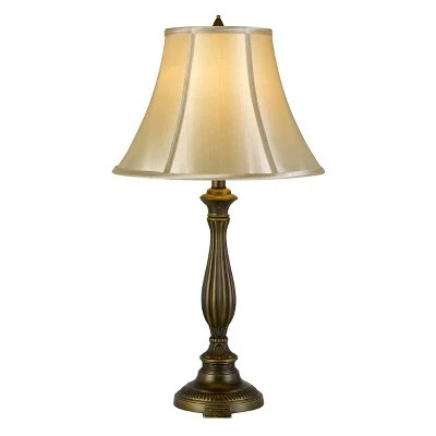 28" 3-way Metal Aluminum Casted Table Lamp with Softback Faux Silk Shade Antique Brass - Cal Lighting 2 28" 3-way Metal Aluminum Casted Table Lamp with Softback Faux Silk Shade Antique Brass - Cal Lighting - Image 2