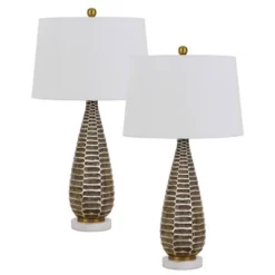 28.5" Metal Contemporary Pair of Table Lamp with Marble Base Distressed Silver - Cal Lighting