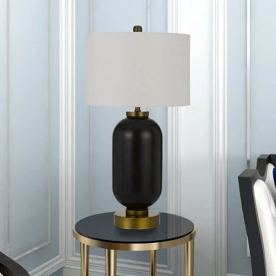 34" Sycamore Glass Table Lamp with Drum Shade Antique Brass/Black - Cal Lighting 1 34" Sycamore Glass Table Lamp with Drum Shade Antique Brass/Black - Cal Lighting