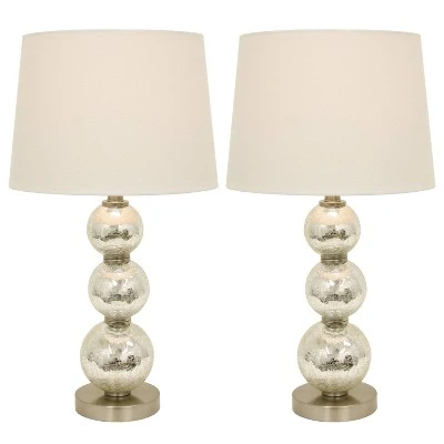 Set of 2 Tri - Tiered Glass Table Lamps (Includes LED Light Bulb) Silver - Decor Therapy 1 Set of 2 Tri - Tiered Glass Table Lamps (Includes LED Light Bulb) Silver - Decor Therapy