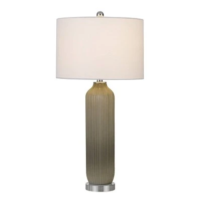 31" Catalina Glass Table Lamp with Drum Hardback Fabric Shade Warm Gray - Cal Lighting 2 31" Catalina Glass Table Lamp with Drum Hardback Fabric Shade Warm Gray - Cal Lighting - Image 2