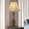 32" 3 way Clare Aluminum Casted Table Lamp with Softback Scalloped Faux Silk Shade Antique Brass - Cal Lighting